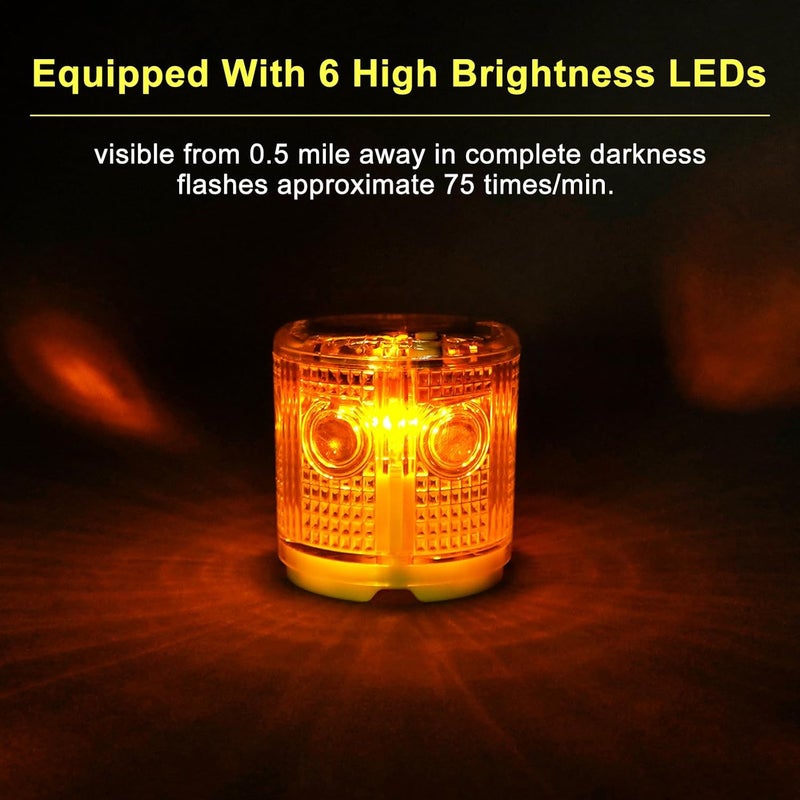 Aolyty Solar Strobe Warning Light IP54 Waterproof LED Flashing Safety Light Bright Warning Lamp Outdoor with Switch for Construction Traffic Dock Marine Beacon Road Signs (Yellow) - Image 2